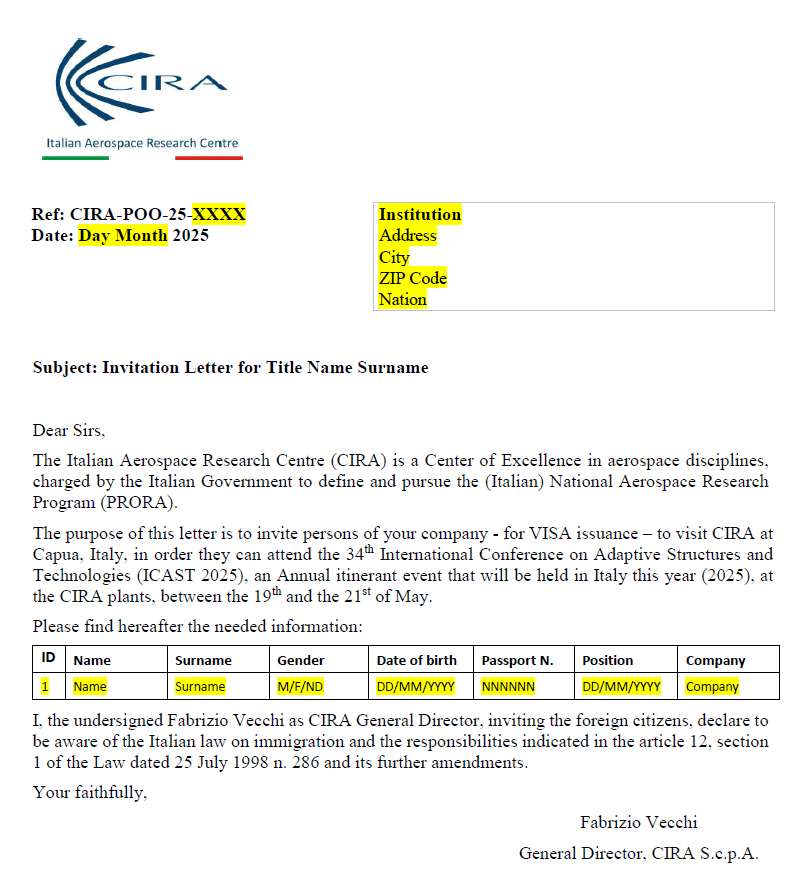 VISA Letter